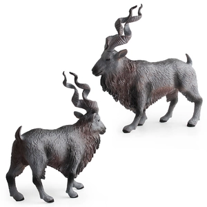 Realistic Markhor wild goat figurines with spiral horns and detailed grey-brown fur textures