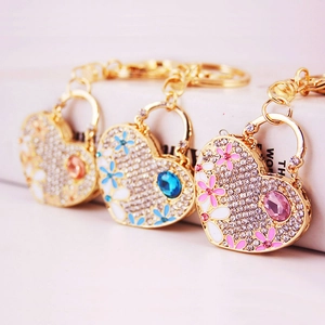 Heart Shaped Keychain Alloy Rhinestone Enamel Flower Large Gem Bag Pendant Luxury Elegant Gift For Women