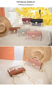Detail of star-patterned mesh on compact crossbody bags with gold metal clasps