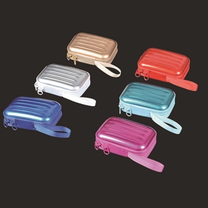 Mini rectangular hardshell coin purses in six metallic colors with ribbed textures