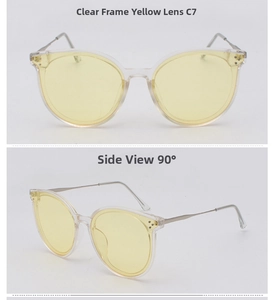 Retro fashion sunglasses featuring transparent resin frames and light yellow lenses C7