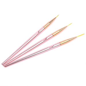 Set di 3 pennelli professionali per nail art con manici in metallo oro rosa per tratti fini