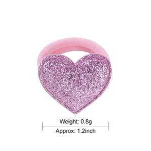 Pink elastic hair tie with a 1.2-inch purple glitter heart pendant for girls hair