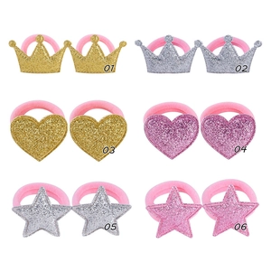 Sparkly glitter crown heart star hair ties set for girls in pink gold and silver