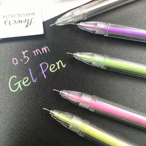 Set of 0.5mm colorful gel pens with transparent barrels and fine needle points