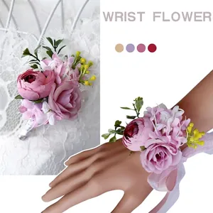 European church wedding set with purple rose corsage and matching silk wrist flower