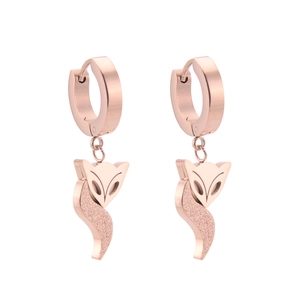 Rose gold fox earrings set in durable titanium steel with polished fashion finish