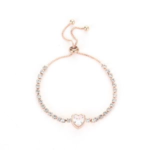 Elegant rose gold adjustable bracelet with heart-shaped zircon and sparkling cubic zirconia
