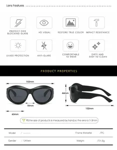 Tableau détaillé des tailles de lunettes de soleil sport Y2K avec dimensions précises