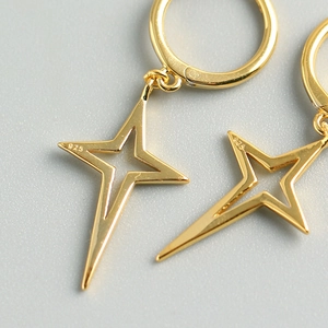 Minimalist gold S925 sterling silver huggie earrings with polished star charms