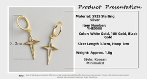 Detailed size specifications of S925 sterling silver star drop earrings for women