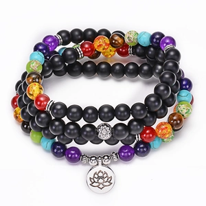 Bracelet Collier en Perles de Pierre Naturelle Sept Chakras Yoga Méditation Lotus Arbre de Vie OM Bouddha Bijoux