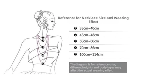 Size reference chart for rhinestone moon necklace lengths from thirty five to one hundred cm