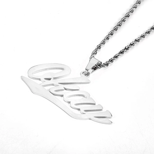 Macro shot of silver hip hop necklace featuring twisted rope chain and Cheery pendant