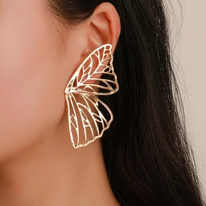 Dramatic gold hollow butterfly wing ear cuff earring for women in an elegant style