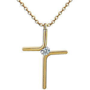 Minimalist Cross Pendant Necklace Stainless Steel Zircon Inlaid Geometric Chic Jewelry For Women Modern Daily Wear