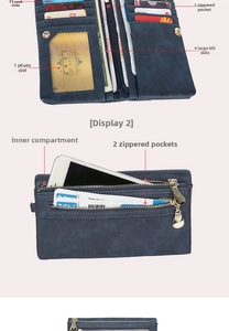 Detail view of large capacity wallet interior with 11 card slots and phone pocket
