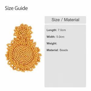 Detailed size specifications of orange handmade beaded earrings showing length and width