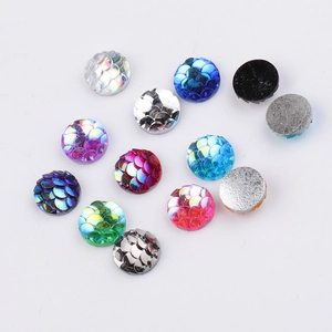 8mm colorful AB resin fish scale cabochons for DIY jewelry making in various vibrant colors