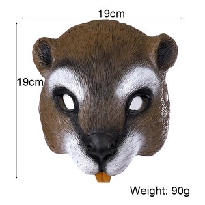 Brown and white PU foam squirrel mask for Halloween party decor, 19cm x 19cm, 90g weight