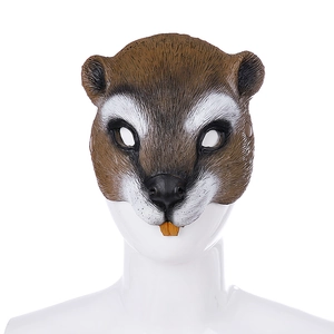 Realistic Animal Half Face Mask PU Foam Squirrel Beaver Costume Prop For Halloween Carnival Easter Party Cosplay Decoration For Men Women