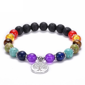Healing Natural Stone Bracelet With Tree Of Life Lotus Om Buddha Pendants Lava Stone Yoga Meditation Jewelry Men Women