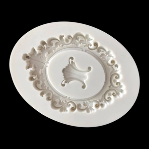 Baroque oval fondant silicone mold with relief photo frame border for cake decorating