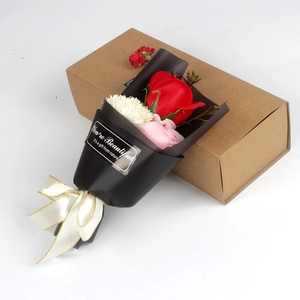 Mother's Day carnation and rose soap flower bouquet set with a brown kraft gift box