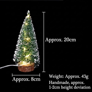 Detailed view of a 20cm mini LED Christmas tree with dimensions on black background