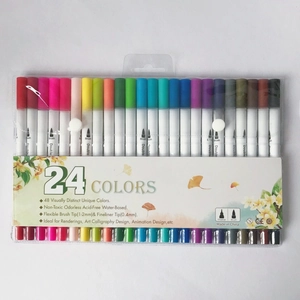 24 colors dual tip watercolor brush pens in clear plastic case for art and drawing