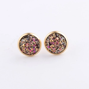 Macro detail of 10mm gold plated stainless steel studs with sparkling druzy crystals