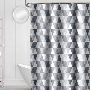 Waterproof polyester shower curtain with grey and white geometric triangle pattern