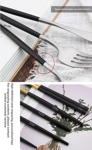 Detail of laser engraved logo on 304 stainless steel cutlery with matte black handles