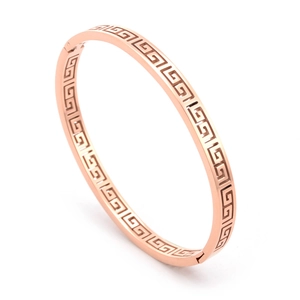 Fashionable rose gold open bangle featuring an elegant hollow Greek meander pattern for women