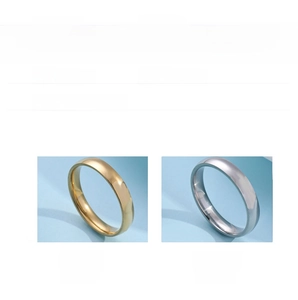 Detail view of 4mm polished titanium steel ring sizes 6 to 12 in gold and silver