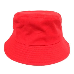 Detailed view of the red cotton bucket hat's crown and high-quality stitching detail