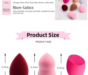 Detailed dimensions of multi-colored non-latex makeup sponges for wet and dry use