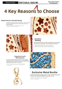 Detail of gold metal keychain featuring blue Czech rhinestones and nickel-free plating