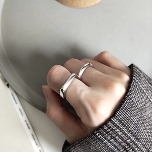 925 Sterling Silver Ring Minimalist Irregular Geometric Adjustable Open Polished Glossy Finger Jewelry Women