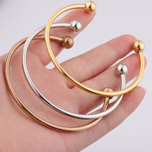 3mm stainless steel open cuff bead bracelets in gold, silver and rose gold finishes