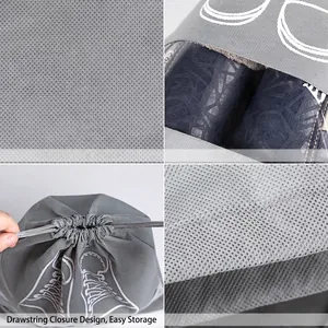 Non-woven dustproof shoe storage bag with clear PVC window and drawstring closure