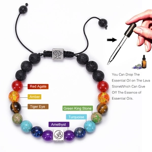 Chakra lava stone energy bracelet with adjustable cord and 8mm natural healing stones