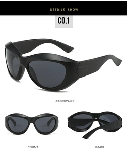 Vues détaillées multi-angles de lunettes de soleil de sport Y2K steampunk noir mat