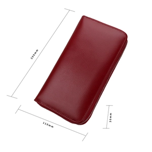 Red long leather passport wallet with RFID blocking and dimensions 200mm x 110mm x 30mm