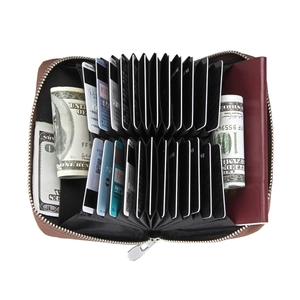 Brown RFID accordion card holder wallet with multiple slots and passport storage compartment