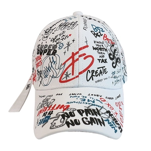 Casquette De Baseball En Coton À Graffiti Avec Longue Sangle Réglable Streetwear Hip Hop Chapeau De Soleil Hommes Femmes