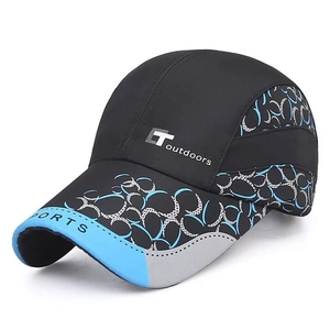 Outdoor sport baseball cap in black and light blue with quick-dry breathable fabric