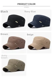Grid display of washed cotton cadet caps in black, navy, brown, beige, and army green colors