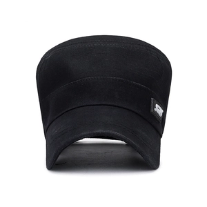 Classic black cotton cadet army cap with side logo patch and durable fabric texture
