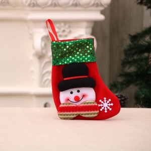 3D snowman Christmas stocking with red felt, green sequins and snowflake decorations